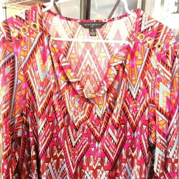 Investments Bold Print Blouse, Plus Size 2X - Picture 3 of 8